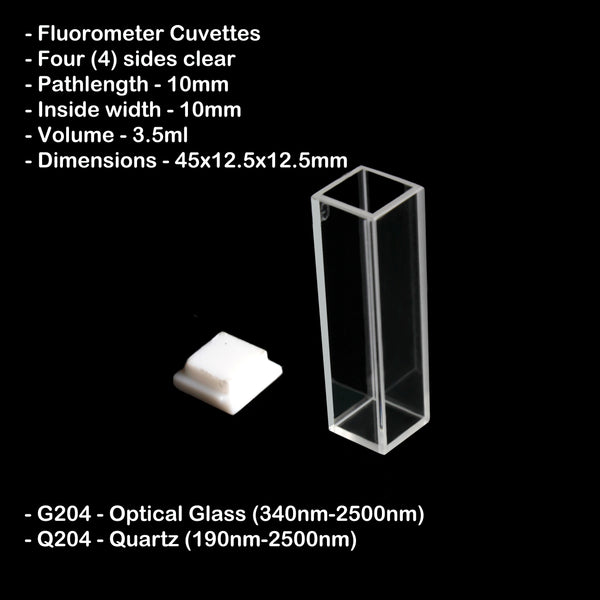 10mm Pathlength Standard Fluorometer Cuvette - 3.5ml Quartz