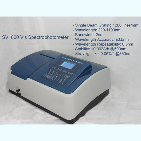 Azzota® Advance Visible Spectrophotometer w/ Software, SV1800PC