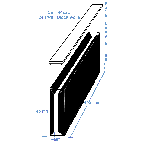 100mm Pathlength (4mm Inside Width) Semi-micro Cuvette - 14ml