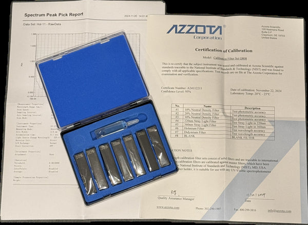 Azzota® Spectrophotometer Calibration Filters Set - 8 pcs