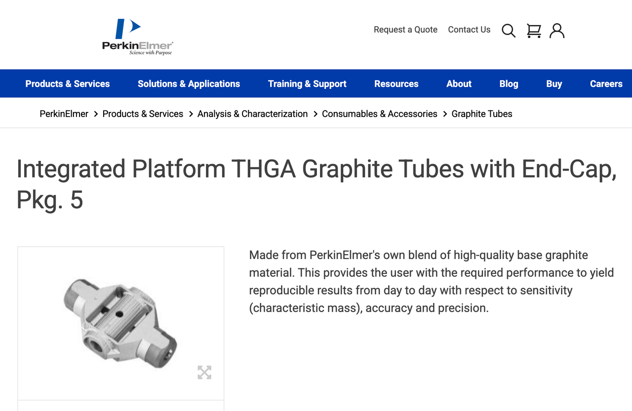 PerkinElmer B3000653 Integrated Platform THGA Graphite Tubes with End-Cap, Pkg. 5