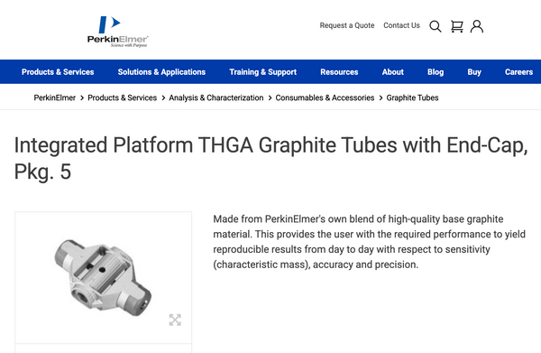 PerkinElmer B3000653 Integrated Platform THGA Graphite Tubes with End-Cap, Pkg. 5