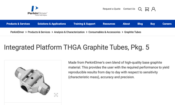 PerkinElmer B3000641 Integrated Platform THGA Graphite Tubes, Pkg. 5