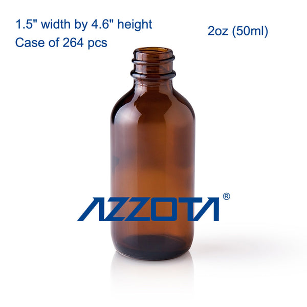 Azzota Amber Glass Vials, 50ml/2oz, case of 204 pcs, 1.5'' width by 4''6 height