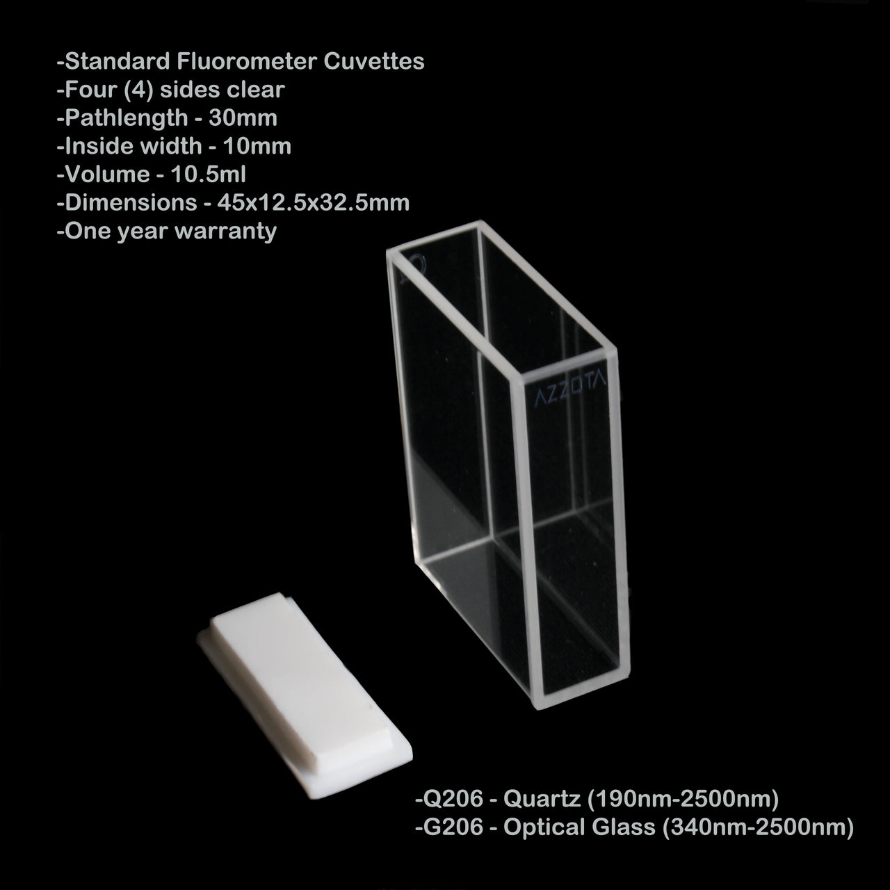 Azzota® Standard Fluorometer Cuvette, 10.5ml, 30mm Pathlength