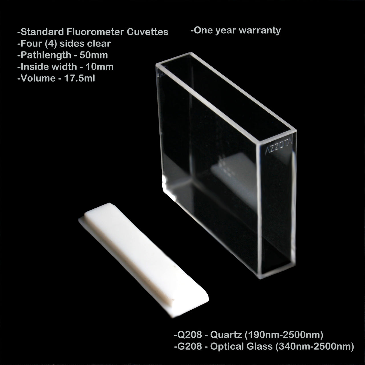 Azzota® Standard Fluorometer Cuvette, 17.5ml, 50mm Pathlength