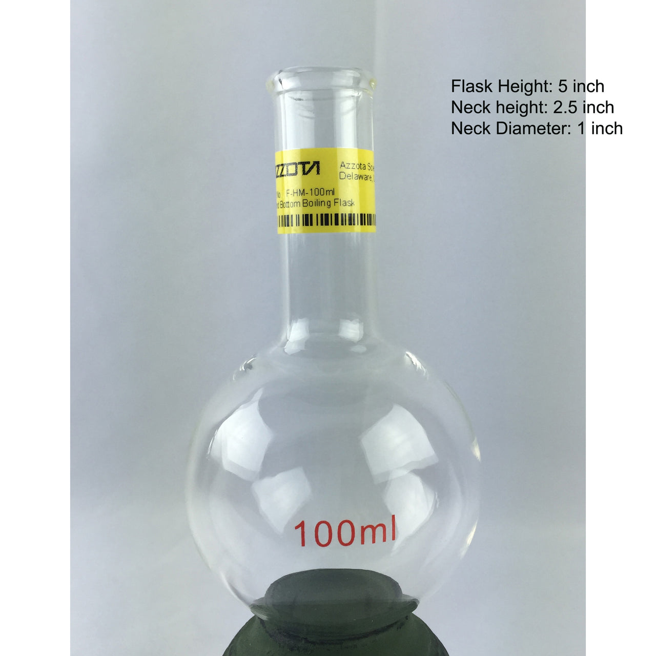 Round Bottom Flask, 100ml great for heating mantles with 2.5 inch flask neck height