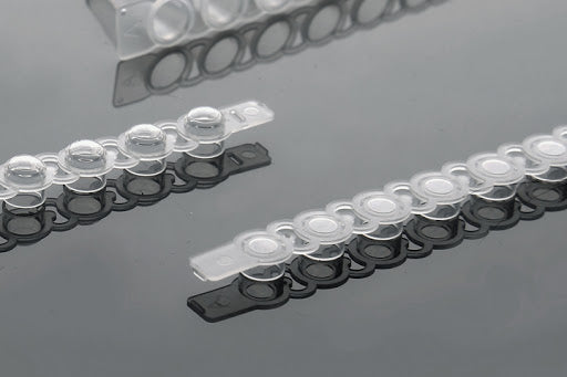 PCR 8-Strip Tube Caps, Clear, Flat, 125/pk