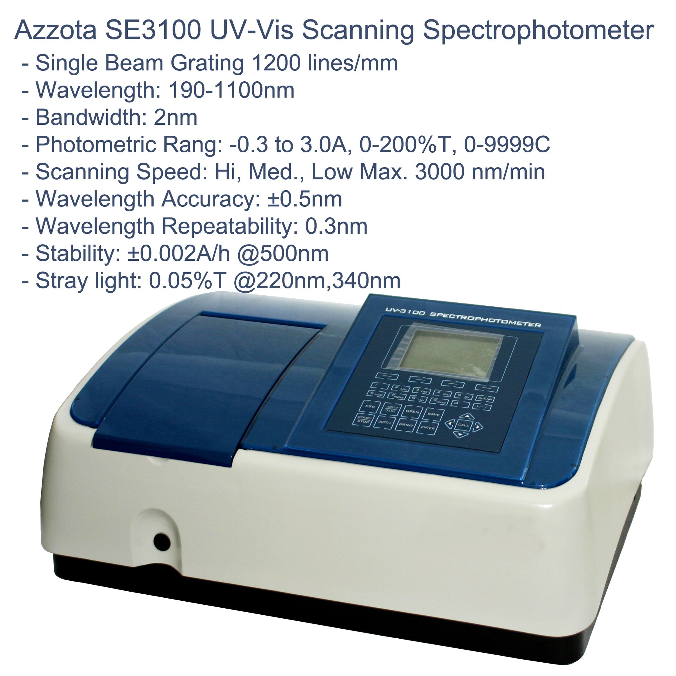 Azzota® Single Beam Scanning Stand-Alone UV-VIS Spectrophotometer, SE3 ...