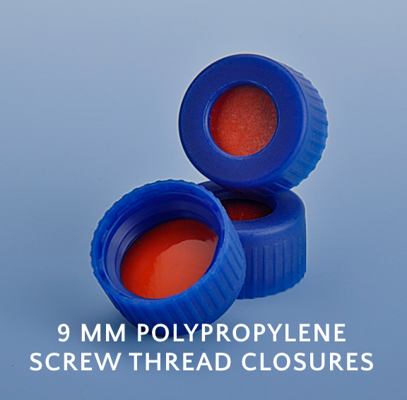 Blue Polypropylene Screw Thread Closures caps, PTFE/Silicone Septum