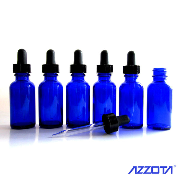 Azzota® GLASS BOTTLES WITH GLASS EYE DROPPER TOP, Blue, 30ML (1OZ)