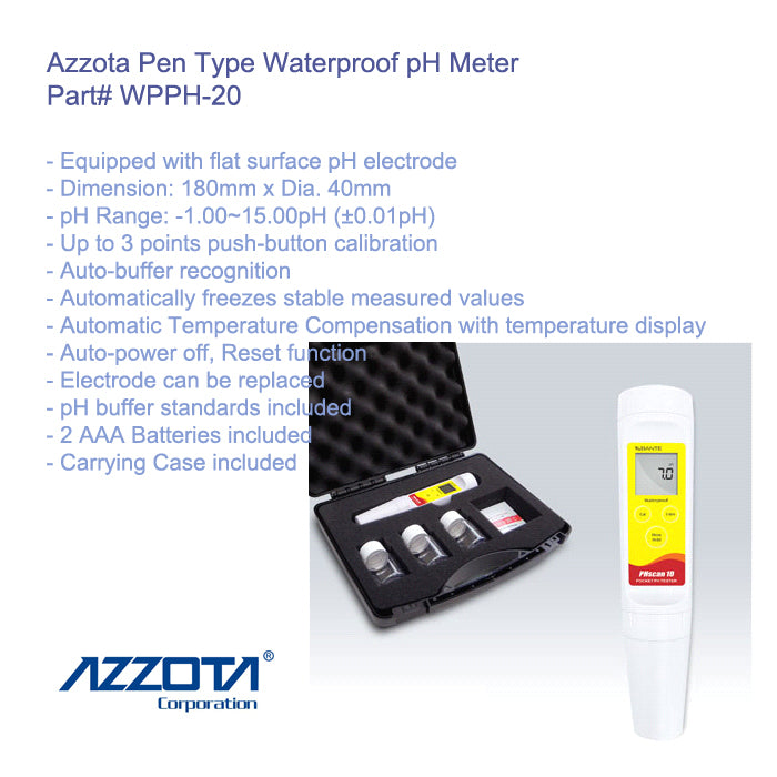 Azzta Pen Type Waterproof pH Meter with 180mm*Dia.40mm Dimension