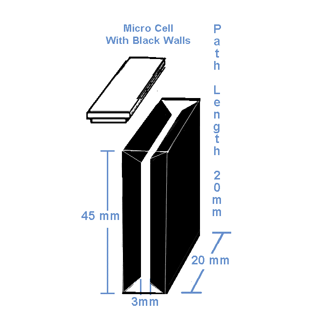 20mm Pathlength (3mm Inside Width) Micro Cuvette - 2.1ml with black walls and cover