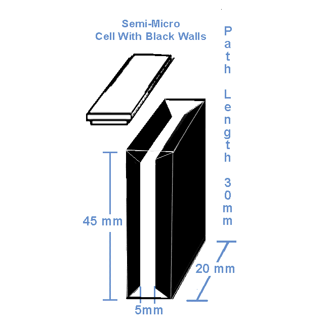 20mm Pathlength (5mm Inside Width) Semi-micro Cuvette - 3.5ml with back wall and cover
